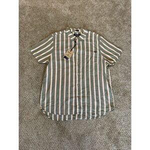 Chubbies Button Up Shirt Mens XL Green White Striped Friday Shirt Lightweight